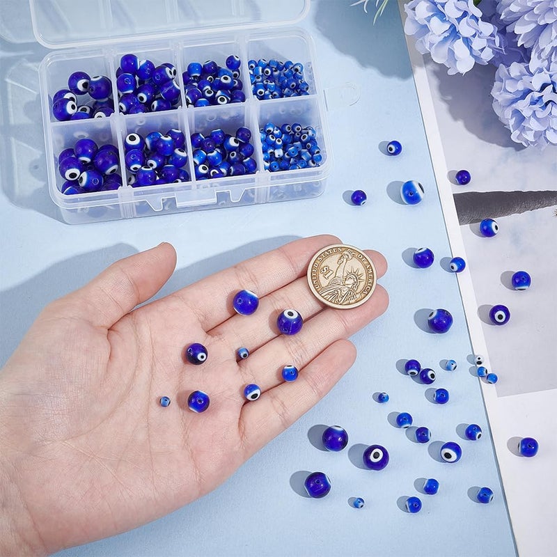 PH PandaHall 390 Pcs 4 Size Blue Evil Eye Glass Beads Round Evil Eye Beads 4/6/8/10mm Evil Eye Lampwork Glass Beads Handmade Lampwork Evil Eye Charms for Bracelets Necklace Earrings Jewelry Making - Image 3